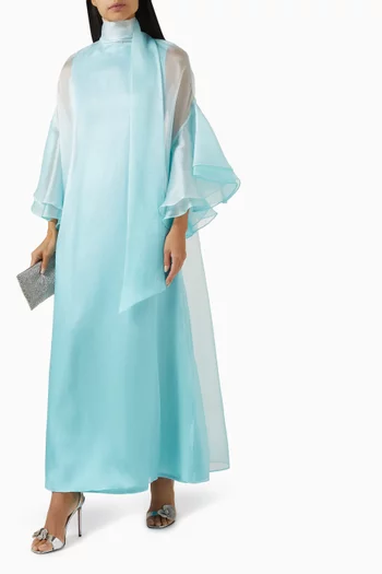 Scarf-neck Oversized Sleeves Maxi Dress