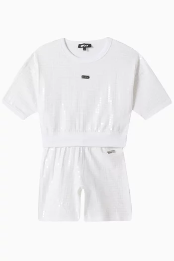 Logo-plaque Shorts in Sequins