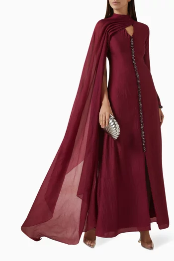Cape Embellished Maxi Dress