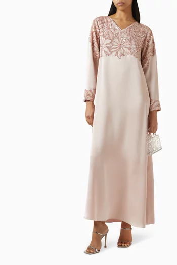 Abstract Floral-embellished Maxi Dress
