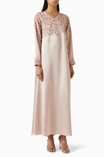 Abstract Floral-embellished Maxi Dress