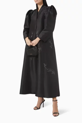 Thread Embroidered Coat Abaya in Satin