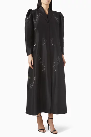 Thread Embroidered Coat Abaya in Satin