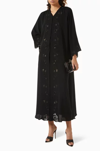 Bead & Laser-embroidered Abaya in Nada