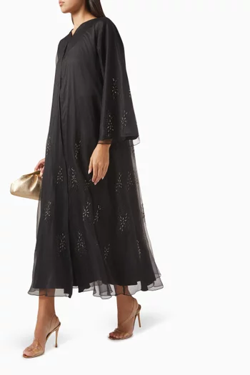 Bead Embellished Abaya in Organza