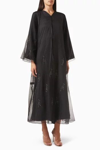 Bead Embellished Abaya in Organza