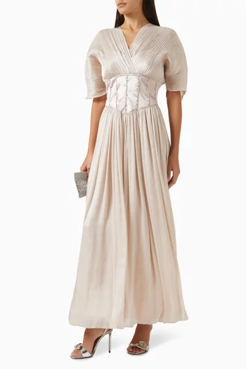 Pintuck Maxi Dress in Textured Silk