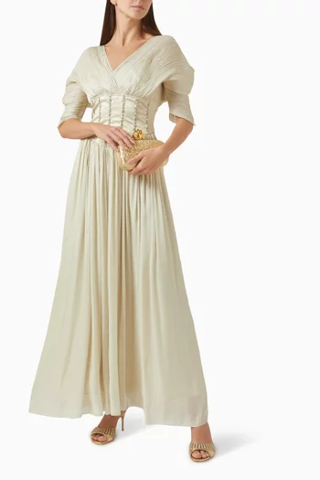 Pintuck Maxi Dress in Textured Silk