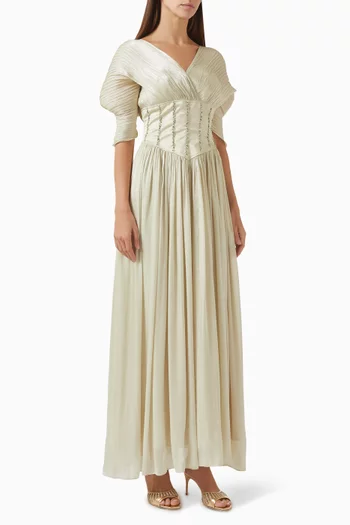Pintuck Maxi Dress in Textured Silk