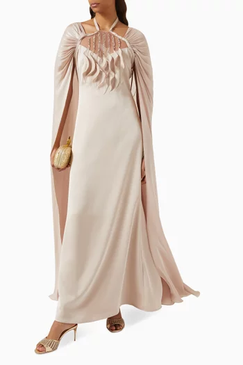 Crystal-embellished Cape-style Maxi Dress