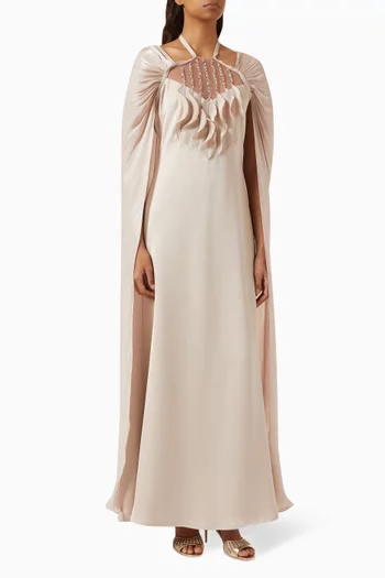 Crystal-embellished Cape-style Maxi Dress