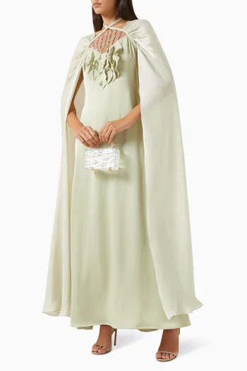 Crystal-embellished Cape-style Maxi Dress