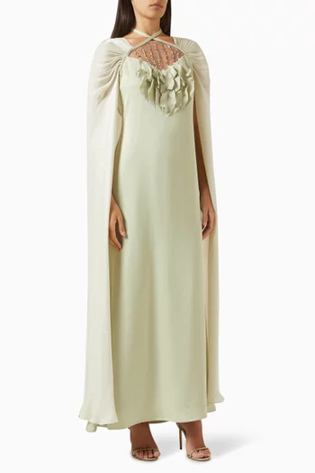 Crystal-embellished Cape-style Maxi Dress