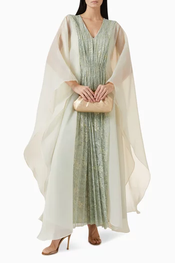 Pleated Maxi Dress in Lace & Organza