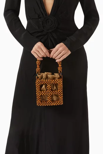Tekla Top-handle Bag in Wooden Beads & Fabric