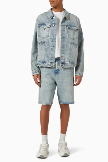 Isaac Distressed Trucker Jacket in Denim
