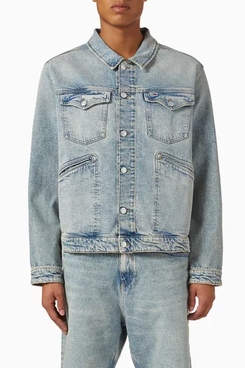 Isaac Distressed Trucker Jacket in Denim