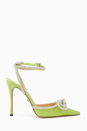 Crystal Double Bow 110 Pumps in Satin