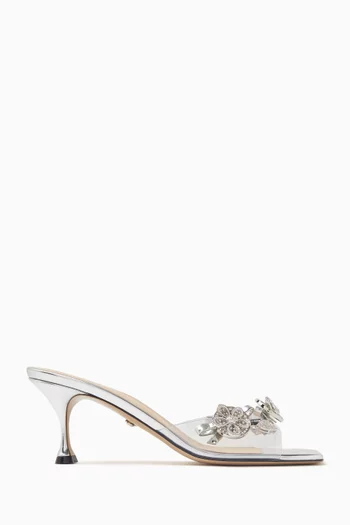 Crystal Button 65 Mules in PVC & Metallic Leather