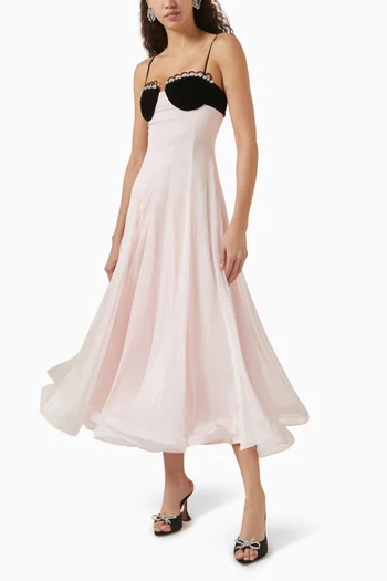 فستان فالتس متوسط الطول بحافة كريستال