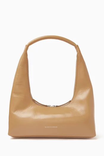 Small Hobo Shoulder Bag in Crinkled Leather