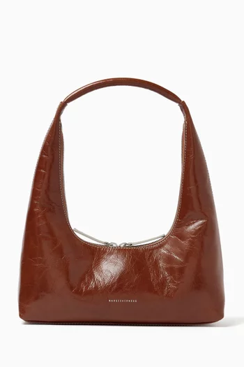 Small Hobo Shoulder Bag in Crinkled Leather
