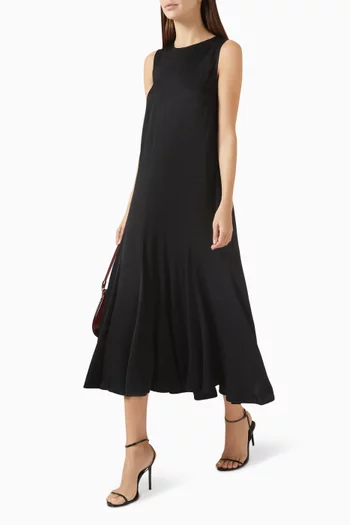 Asymmetric Twist-Panel Midi Dress