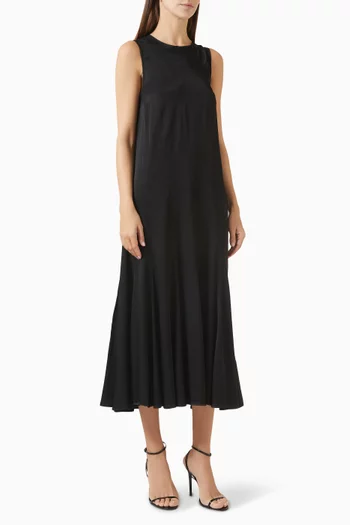Asymmetric Twist-Panel Midi Dress