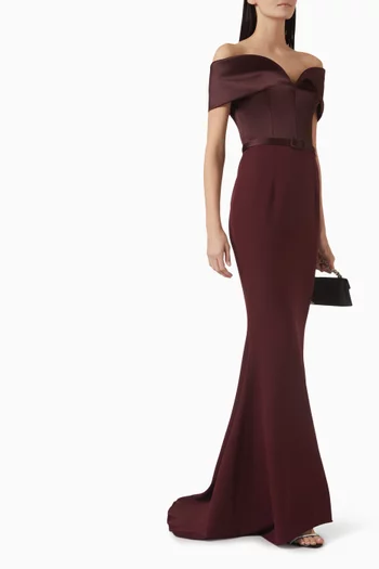 Ebren Off-shoulder Gown in Heavy Crepe