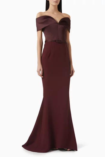 Ebren Off-shoulder Gown in Heavy Crepe