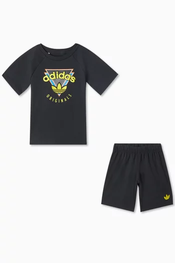 Graphic Logo T-shirt & Shorts Set in Cotton Jersey