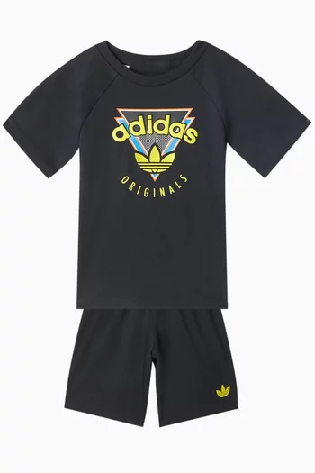 Graphic Logo T-shirt & Shorts Set in Cotton Jersey