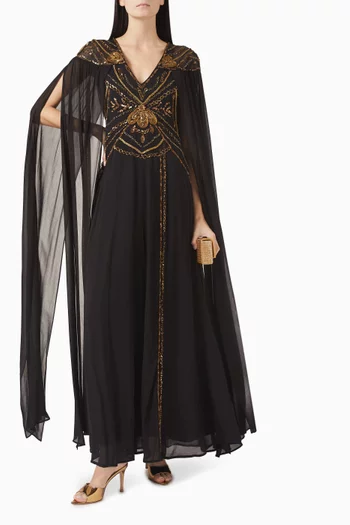 Cape Sleeve Maxi Dress in Crepe