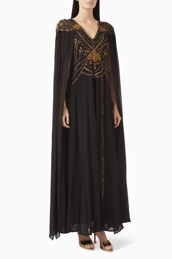 Cape Sleeve Maxi Dress in Crepe
