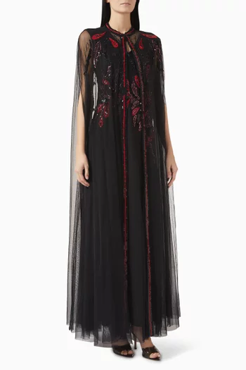 Embroidered Cape Maxi Dress in Nylon & Net