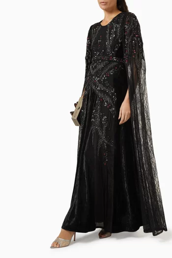 Embroidered Belted Maxi Dress