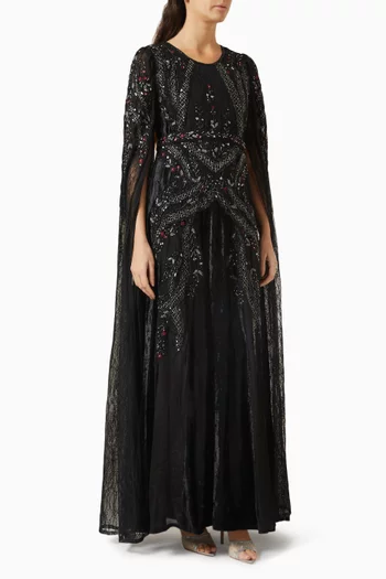 Embroidered Belted Maxi Dress