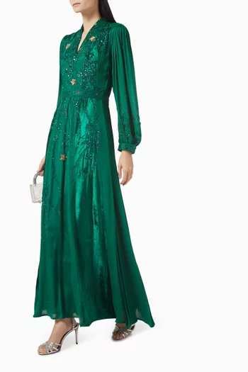 Embroidered Maxi Dress in Crepe & Velvet