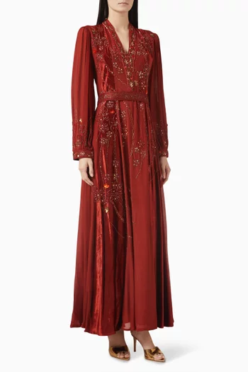 Embroidered Maxi Dress in Crepe & Velvet