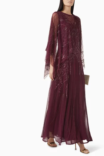 Embellished Maxi Dress in Net & Crepe