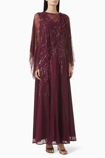 Embellished Maxi Dress in Net & Crepe
