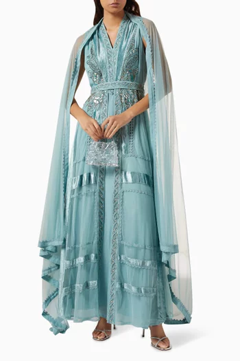 Bead-embellished Dress & Cape Set
