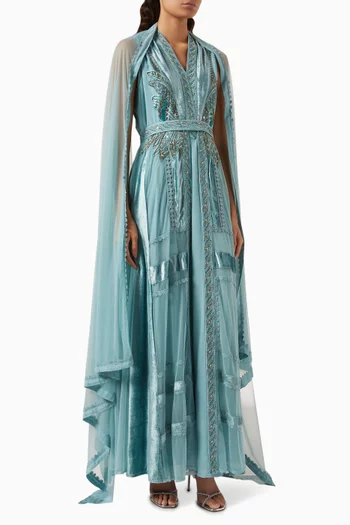 Bead-embellished Dress & Cape Set