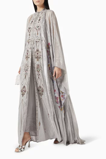 Embroidered Cape Sleeve Maxi Dress
