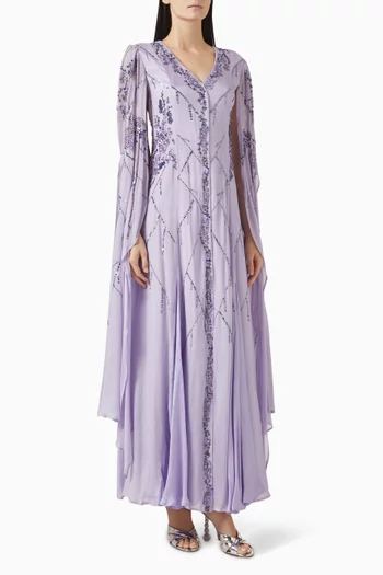 Embellished Cape Sleeve Maxi Dress