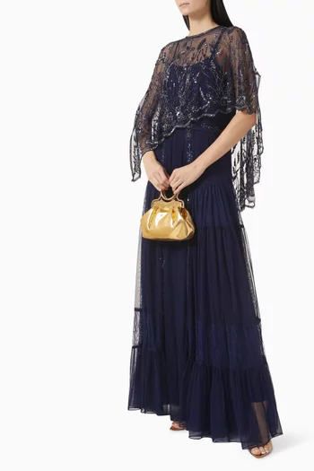 Embroidered Cape Maxi Dress