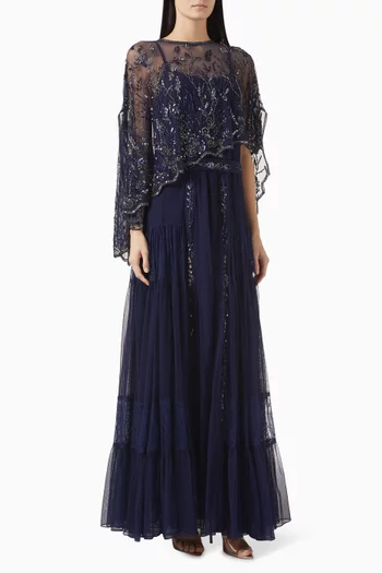 Embroidered Cape Maxi Dress