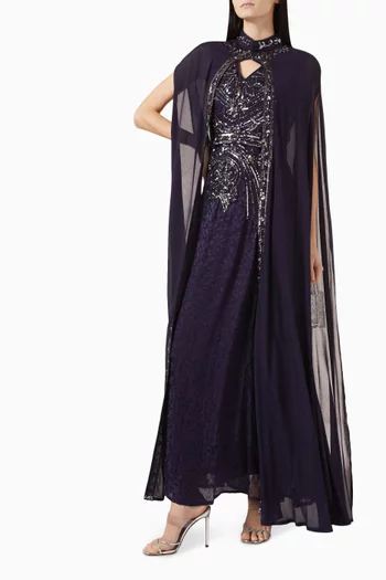 Sequin-embellished Cape & Dress Set