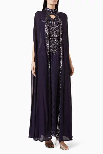 Sequin-embellished Cape & Dress Set