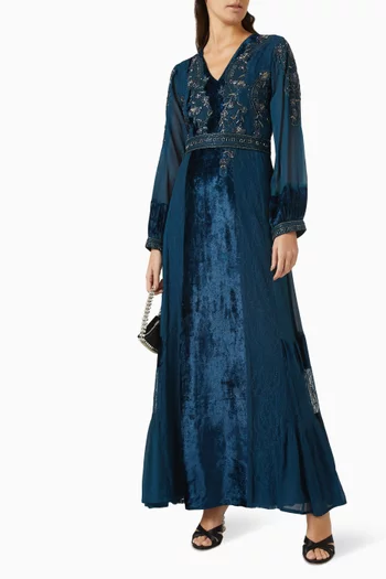 Beaded Maxi Dress in Velvet